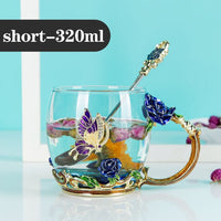 Glass Cup Rose Enamel Crystal Tea Cup, Coffee Mug, Tumbler